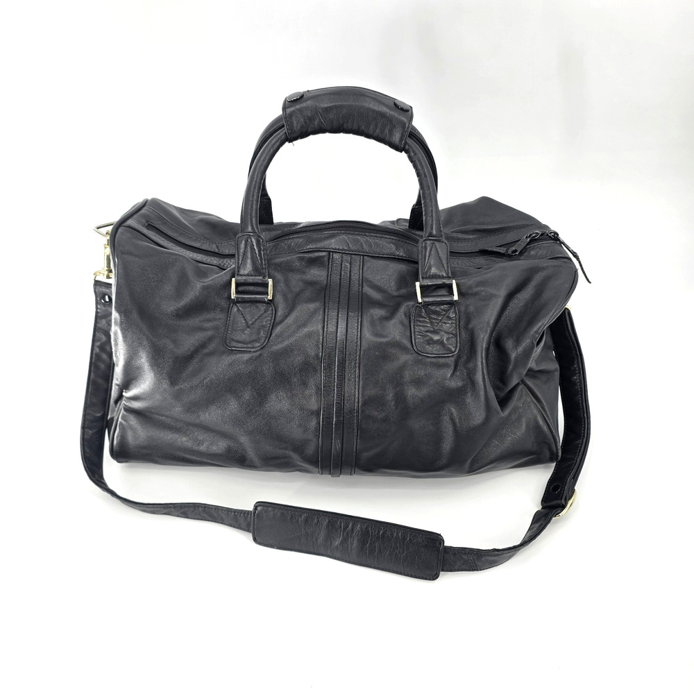 Scully Soft Leather Weekender Duffel Black Pockets Shoulder Strap Carry On Soft
